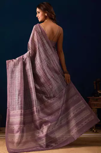 mauve color silk blend designer ready to wear saree