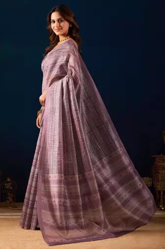 mauve color silk blend designer ready to wear saree