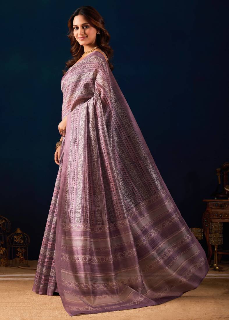 mauve color silk blend designer ready to wear saree