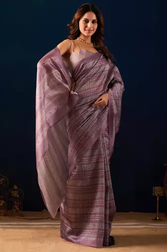 mauve color silk blend designer ready to wear saree