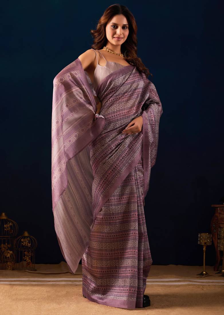 mauve color silk blend designer ready to wear saree