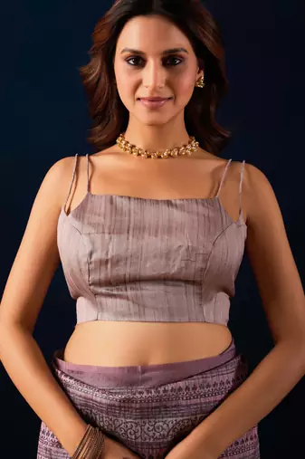 mauve color silk blend designer ready to wear saree