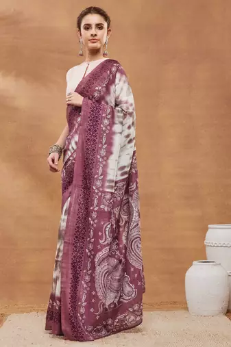 wine color silk blend designer ready to wear saree