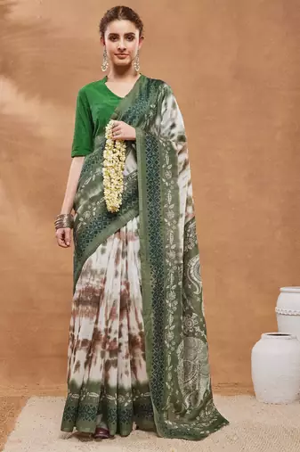 green color silk blend designer ready to wear saree
