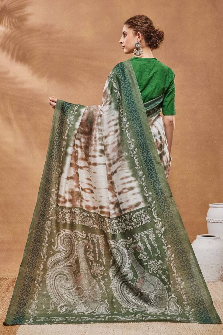 green color silk blend designer ready to wear saree