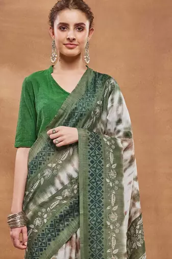 green color silk blend designer ready to wear saree