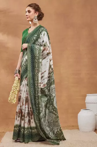 green color silk blend designer ready to wear saree