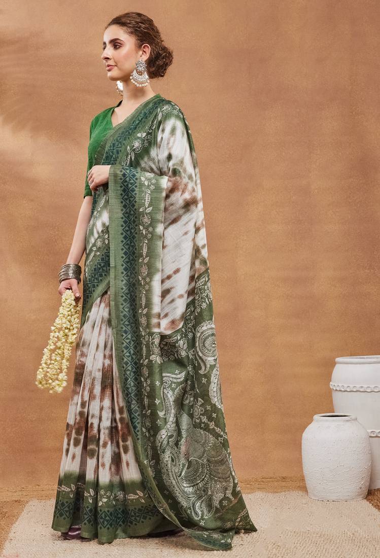 green color silk blend designer ready to wear saree
