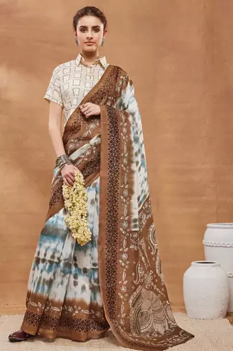 brown color silk blend designer ready to wear saree