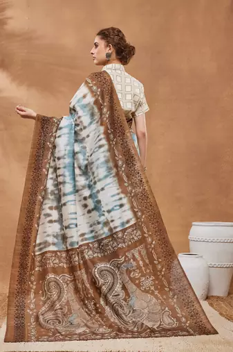 brown color silk blend designer ready to wear saree