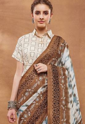brown color silk blend designer ready to wear saree 3