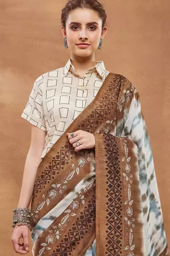 brown color silk blend designer ready to wear saree
