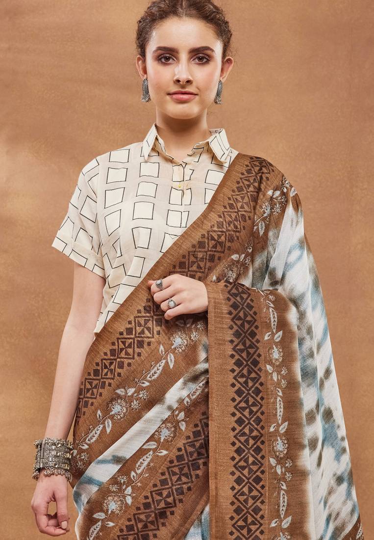 brown color silk blend designer ready to wear saree
