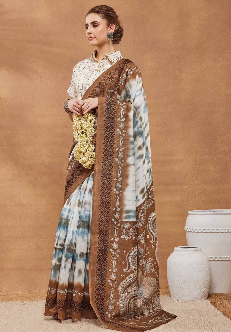 brown color silk blend designer ready to wear saree