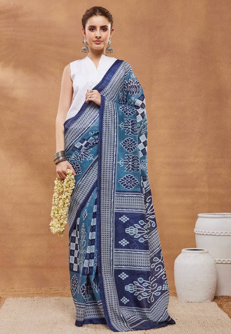 blue color silk blend designer ready to wear saree
