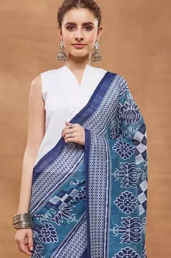 blue color silk blend designer ready to wear saree
