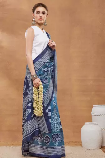 blue color silk blend designer ready to wear saree