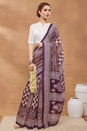 wine color silk blend designer ready to wear saree