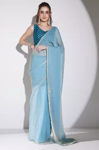 blue color tissue designer ready to wear saree