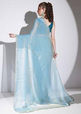 blue color tissue designer ready to wear saree 2