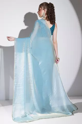 blue color tissue designer ready to wear saree