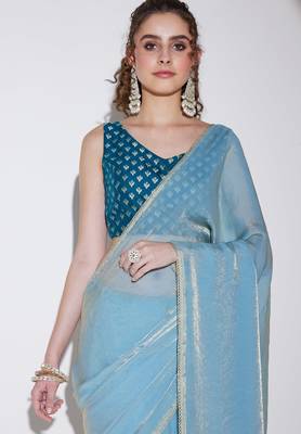 blue color tissue designer ready to wear saree 3