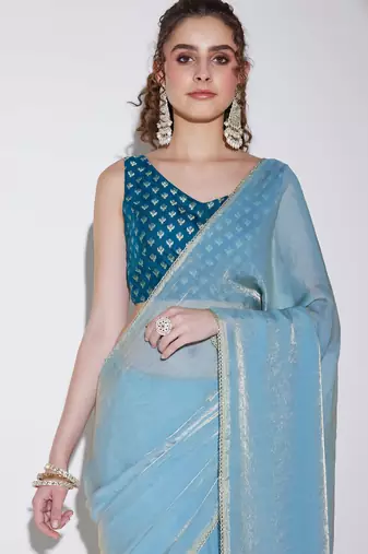 blue color tissue designer ready to wear saree