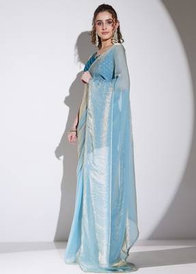 blue color tissue designer ready to wear saree 4