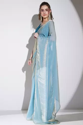 blue color tissue designer ready to wear saree