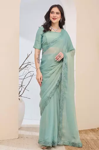 green color silk blend designer ready to wear saree