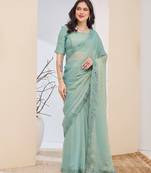 green color silk blend designer ready to wear saree