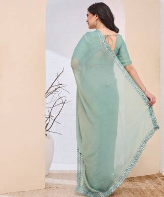 green color silk blend designer ready to wear saree 2