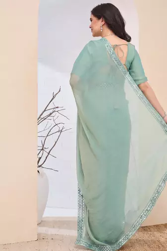 green color silk blend designer ready to wear saree
