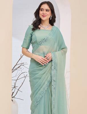 green color silk blend designer ready to wear saree 3