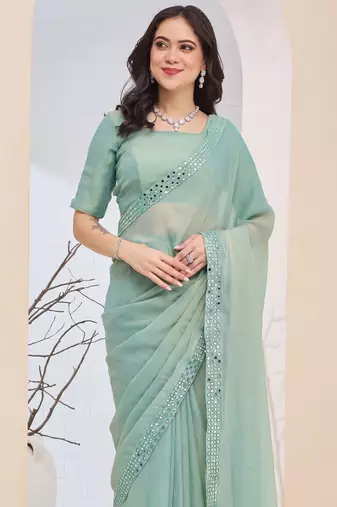 green color silk blend designer ready to wear saree