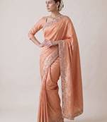 peach color smart and designer banarasi silk blend heavy wedding saree
