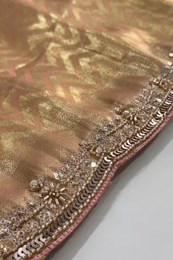 peach color smart and designer banarasi silk blend heavy wedding saree