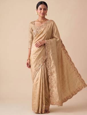 beige color smart and designer banarasi silk blend heavy wedding saree 1