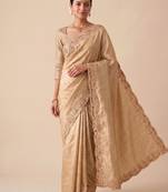 beige color smart and designer banarasi silk blend heavy wedding saree