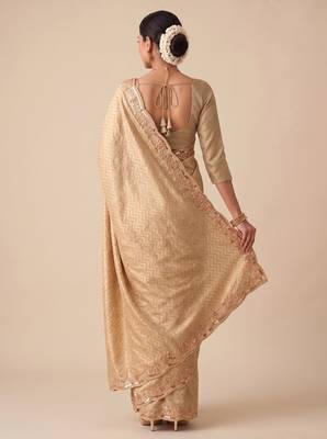 beige color smart and designer banarasi silk blend heavy wedding saree 2