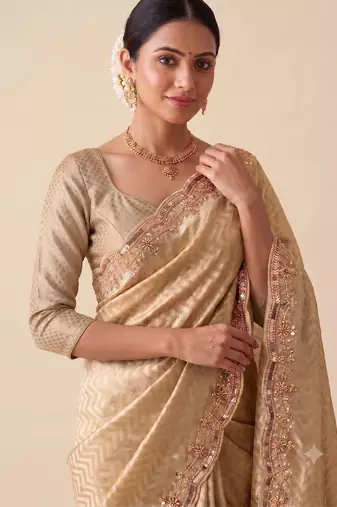 beige color smart and designer banarasi silk blend heavy wedding saree