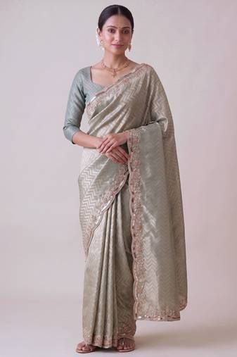grey color smart and designer banarasi silk blend heavy wedding saree