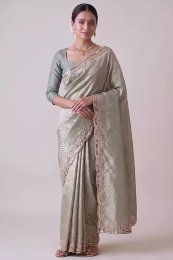 grey color smart and designer banarasi silk blend heavy wedding saree