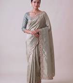 grey color smart and designer banarasi silk blend heavy wedding saree
