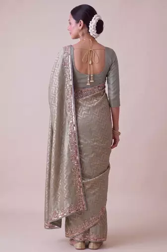 grey color smart and designer banarasi silk blend heavy wedding saree