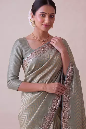 grey color smart and designer banarasi silk blend heavy wedding saree