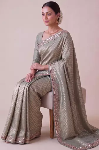 grey color smart and designer banarasi silk blend heavy wedding saree
