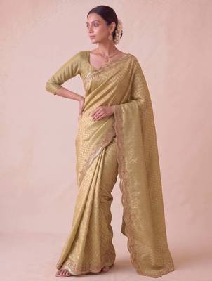 mustard color smart and designer banarasi silk blend heavy wedding saree 1