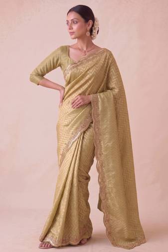 mustard color smart and designer banarasi silk blend heavy wedding saree