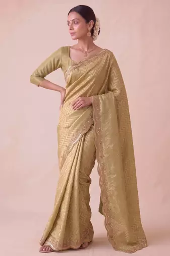 mustard color smart and designer banarasi silk blend heavy wedding saree